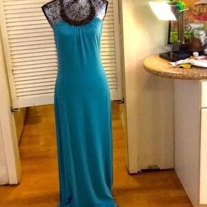 L8teR Blue Ruched Halter Maxi Dress